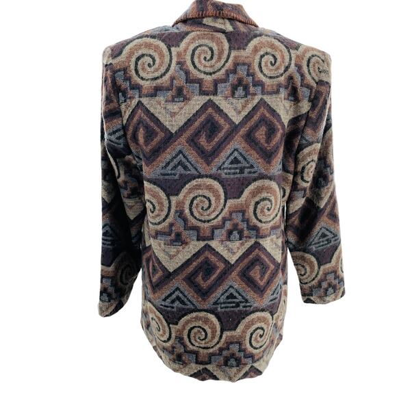 David Paul New York Vintage 80s Brown Aztec Ethnic Soft Flannel Retro Blazer M - Picture 3 of 13